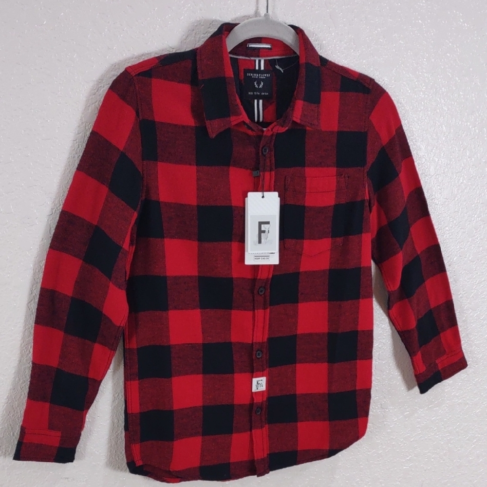 DENIM& FLOWER, Size 13/14,Kids Red and Black Plaid Shirt - Picture 9 of 17